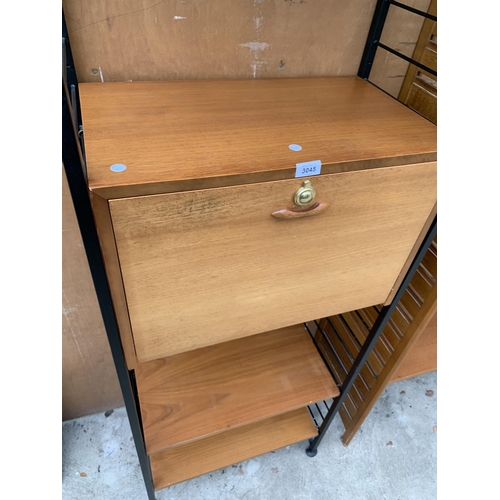 3045 - A STAPLES LADDERAX RETRO TEAK SINGLE SECTION UNIT WITH FALL FRONT CABINET AND THREE SHELVES - 25