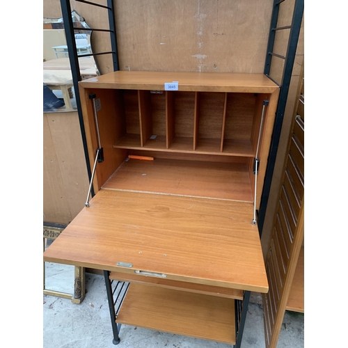 3045 - A STAPLES LADDERAX RETRO TEAK SINGLE SECTION UNIT WITH FALL FRONT CABINET AND THREE SHELVES - 25