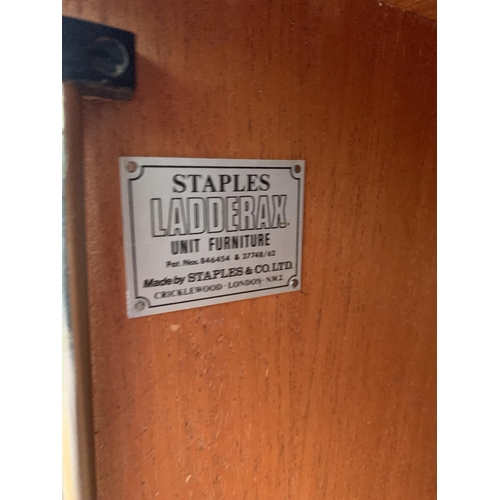 3045 - A STAPLES LADDERAX RETRO TEAK SINGLE SECTION UNIT WITH FALL FRONT CABINET AND THREE SHELVES - 25