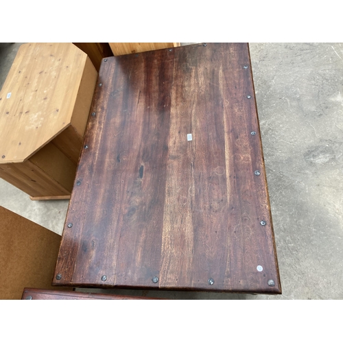 3002 - A HARDWOOD STUDDED COFFEE TABLE, 53