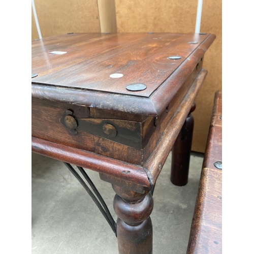 3003 - A HARDWOOD STUDDED LAMP TABLE, 24