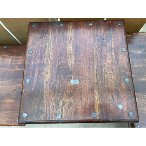 3003 - A HARDWOOD STUDDED LAMP TABLE, 24