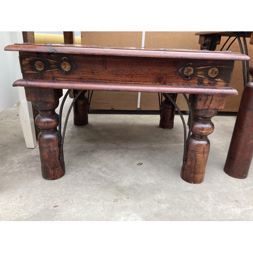 3004 - A HARDWOOD STUDDED LAMP TABLE, 24