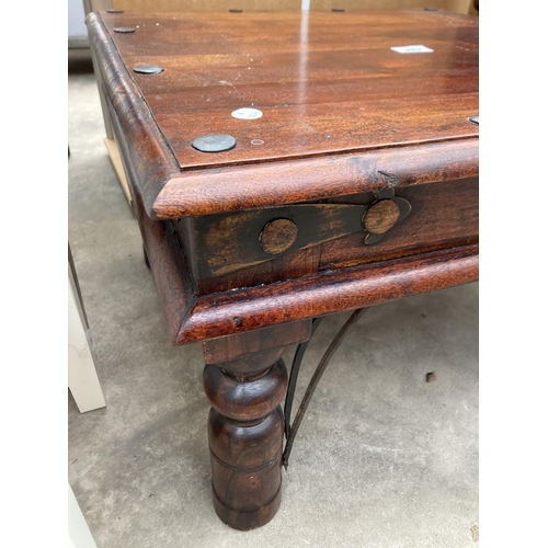 3004 - A HARDWOOD STUDDED LAMP TABLE, 24