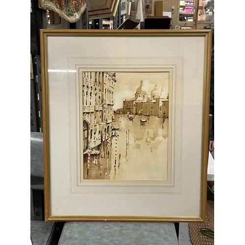 49A - BERNARD McDONALD (BRITISH BORN 1944) VENETIAN SCENE, WATERCOLOUR, SIGNED IN PENCIL LOWER RIGHT, 39CM... 