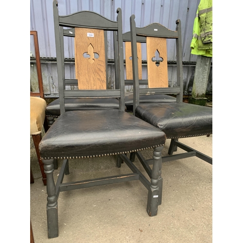 3049 - FOUR BRIGHTS OF NETTLEBED PAINTED DINING CHAIRS WITH OAK BACK PANEL