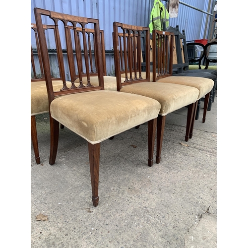 3050 - A SET OF SIX 19TH CENTURY MAHOGANY AND INLAID DINING CHAIRS WITH REEDED BACK ON TAPERING LEGS WITH S... 