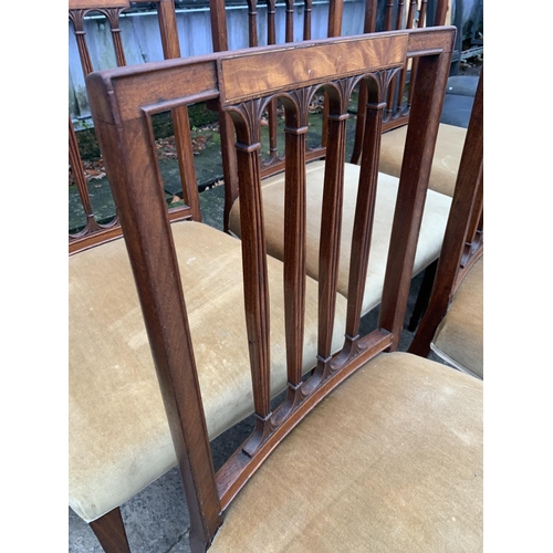 3050 - A SET OF SIX 19TH CENTURY MAHOGANY AND INLAID DINING CHAIRS WITH REEDED BACK ON TAPERING LEGS WITH S... 