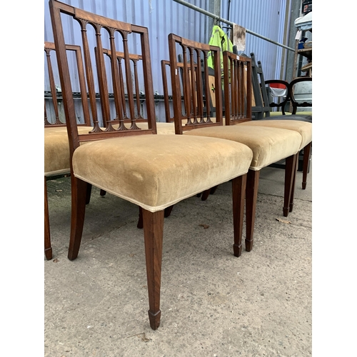 3050 - A SET OF SIX 19TH CENTURY MAHOGANY AND INLAID DINING CHAIRS WITH REEDED BACK ON TAPERING LEGS WITH S... 