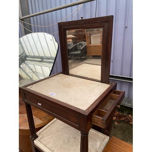 3052 - A 19TH CENTURY MAHOGANY GENTLEMANS DRESSING STAND WITH RISING MIRROR, MARBLE TOP AND SHELF, AND TWO ... 