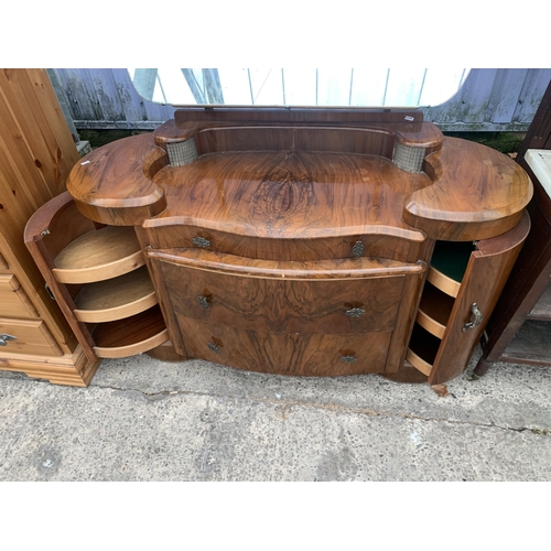 3053 - A MID 20TH CENTURY WALNUT DRESSING CHEST WITH ILLUMINATED BACK, TWO DRAWERS (ONE WITH VANITY MIRROR)... 