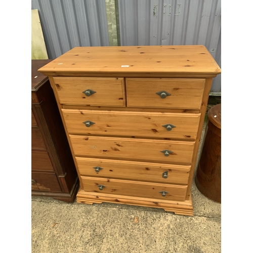 3054 - A PINE CHEST OF TWO SHORT AND FOUR LONG DRAWERS, 37