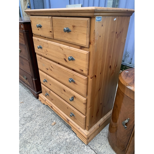 3054 - A PINE CHEST OF TWO SHORT AND FOUR LONG DRAWERS, 37