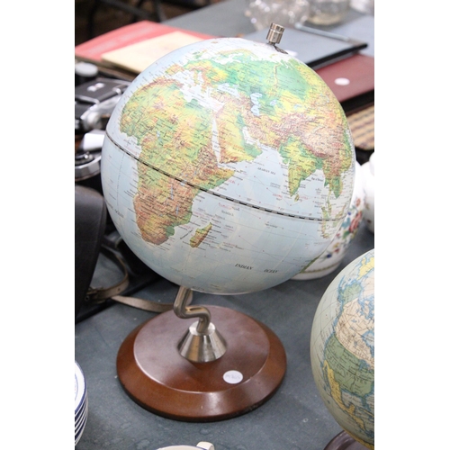 170 - TWO WORLD GLOBES ONE ON A WOODEN BASE