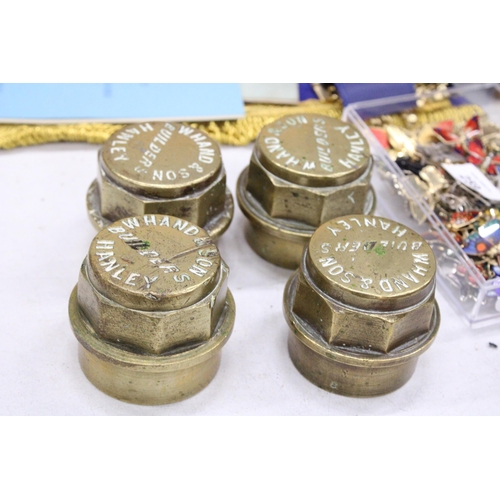 258 - FOUR VINTAGE SOLID BRASS CARTWHEEL HUBS