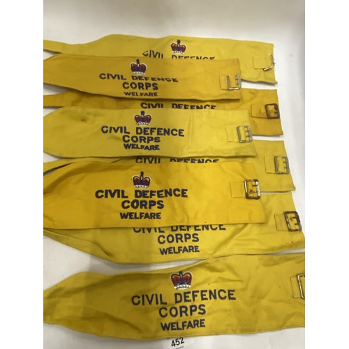 452 - NINE CIVIL DEFENCE CORPS WELFARE ARMBANDS