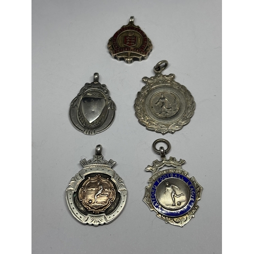 618 - FIVE HALLMARKED SILVER AND GOLD FOOTBALL FOBS