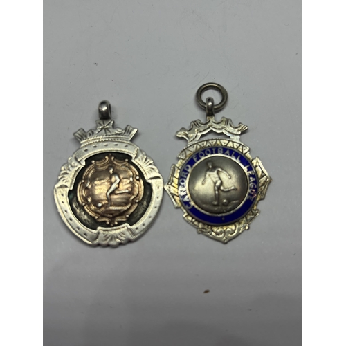 618 - FIVE HALLMARKED SILVER AND GOLD FOOTBALL FOBS