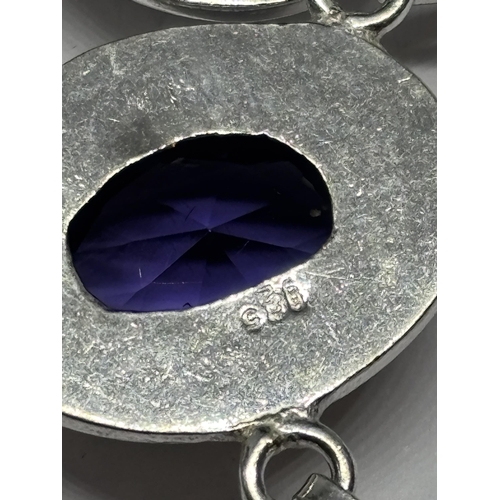 631 - A MARKED 925 SILVER NECKLACE WITH PURPLE STONES IN A PRESENTATION BOX