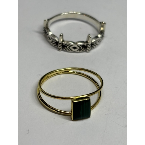 692 - FOUR MARKED SILVER RINGS TO INCLUDE TWO GOLD PLATED