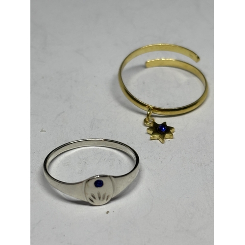 692 - FOUR MARKED SILVER RINGS TO INCLUDE TWO GOLD PLATED