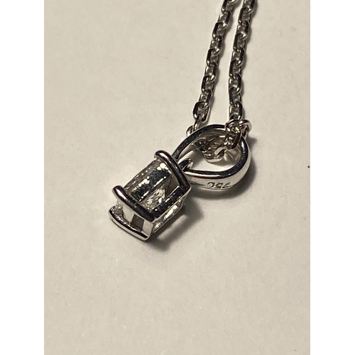 741 - AN 18 CARAT WHITE GOLD PENDANT WITH CHAIN SET WITH ONE PRINCESS CUT NATURAL DIAMOND. GROSS WEIGHT 3.... 