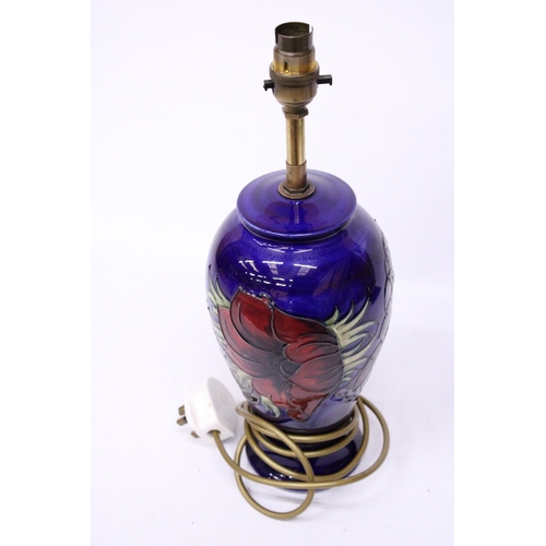 751 - A MOORCROFT ANEMONE LAMP BASE - 27 CM TO THE TOP OF THE CERAMIC BASE