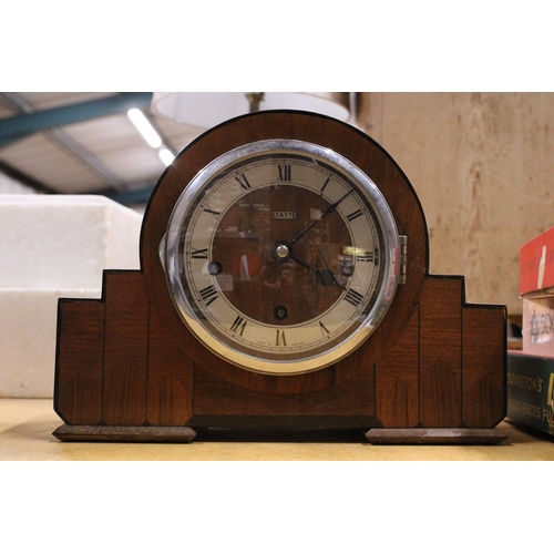 928 - AN ART DECO STAYTE WESTMINSTER CHIMING OAK MANTLE CLOCK