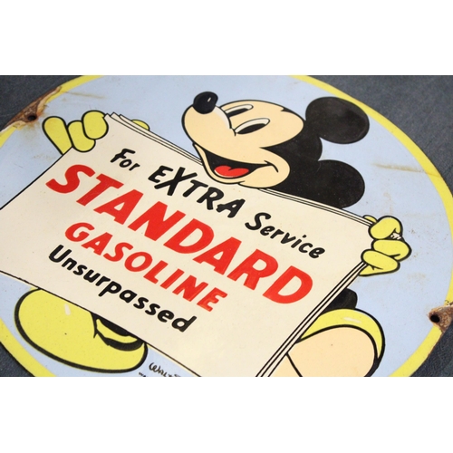 955 - AN ENAMEL WALT DISNEY, MICKEY MOUSE, STANDARD GASOLINE SIGN, DIAMETER 30CM