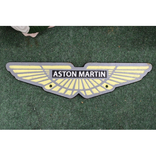 957 - A CAST ASTON MARTIN SIGN, LENGTH 34CM