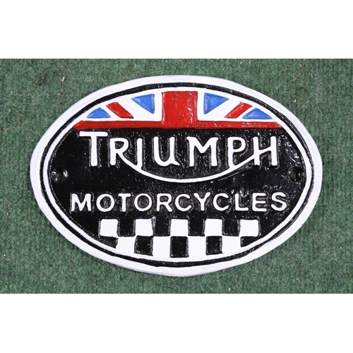 958 - A CAST TRIUMPH MOTORCYCLES SIGN, LENGTH 22CM