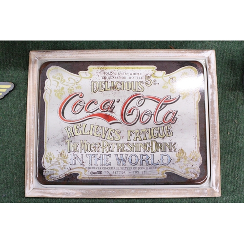 960 - A FRAMED TIN PLATE COCA COLA SIGN