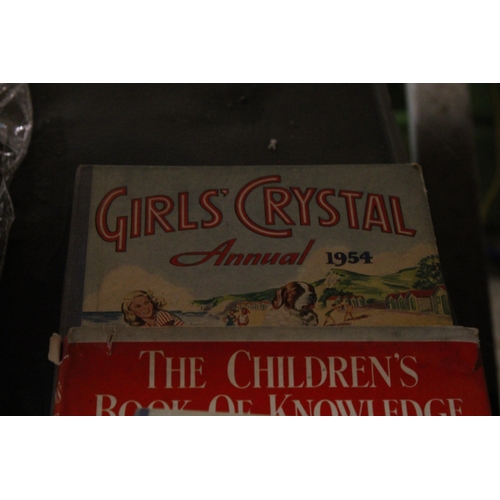 998 - FOUR VINTAGE CHILDREN'S BOOKS TO INCLUDE JUDY FOR GIRLS, GIRLS CRYSTAL ANNUAL 1955, ETC.,