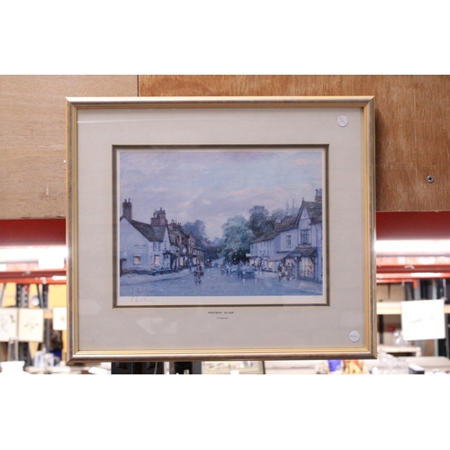 1007 - A FRAMED AND MOUNTED PRINT OF PRESTBURY VILLAGE - SIGNED