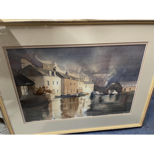 1015 - A WATERCOLOUR ON TEXTURED PAPER OF A HARBOUR SCENE