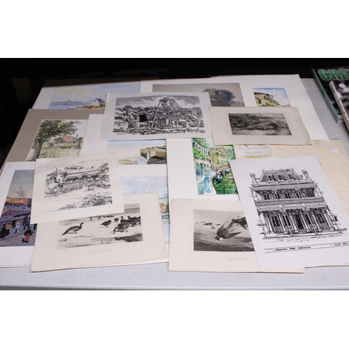 1035 - A COLLECTION OF SIGNED WATERCOLOURS AND VINTAGE PRINTS