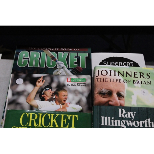 1036 - TWELVE CRICKETING THEMED BOOKS TO INCLUDE ENGLAND'S ASHES, RAY ILLINGWORTH, ETC