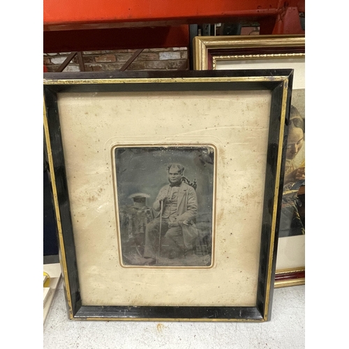 1041 - TWO VINTAGE PHOTOGRAPHS, PLUS TWO FRAMED PRINTS, ONE OF SAINT JOHN, THE OTHER A LADY MAKING LACE