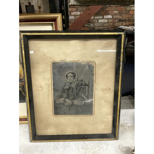 1041 - TWO VINTAGE PHOTOGRAPHS, PLUS TWO FRAMED PRINTS, ONE OF SAINT JOHN, THE OTHER A LADY MAKING LACE