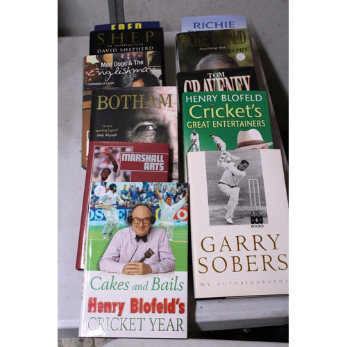 1054 - ELEVEN HARDBACK CRICKET BOOKS TO INCLUDE CAKES AND BAILS HENRY BLOFIELD'S CRICKET YEAR, GARRY SOBERS... 