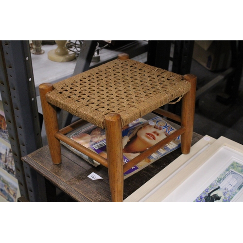 1075 - A VINTAGE CHILD'S CHAIR PLUS A WICKER STOOL