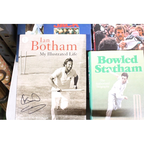 1084 - TWELVE HARDBOOK BOOKS ON CRICKET TO INCLUDE BOWLED STATHAM, IAN BOTHAM ILLUSTRATED LIFE, CRICKET MER... 