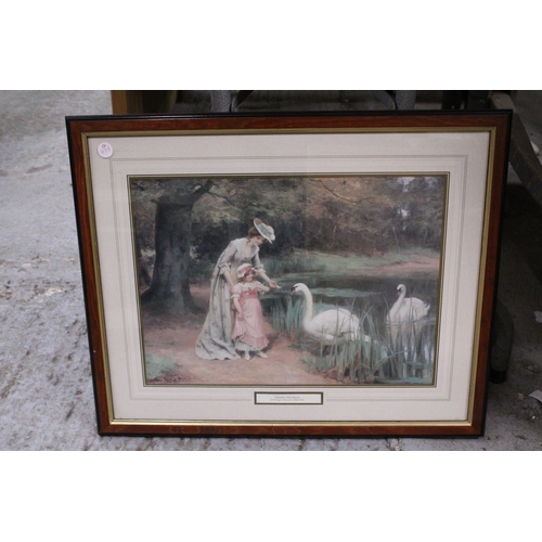 1092 - A FRAMED MONTAGE OF THREE WATERCOLOURS OF ROME PLUS A PRINT 'FEEDING THE SWANS'