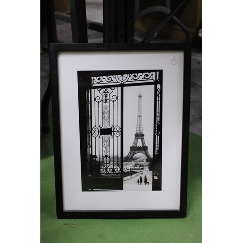 1138 - THREE FRAMED PHOTOGRAPHIC PRINTS, THE EIFFEL TOWER, AR MEN LIGHTHOUSE AND RUSSELL FALLS