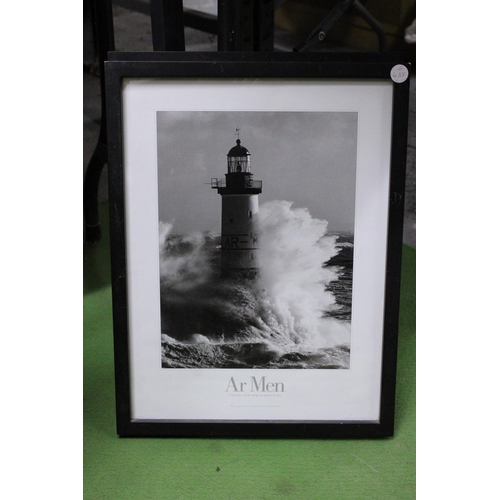 1138 - THREE FRAMED PHOTOGRAPHIC PRINTS, THE EIFFEL TOWER, AR MEN LIGHTHOUSE AND RUSSELL FALLS