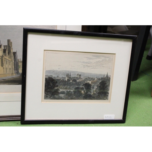 1141 - TWO FRAMED PRINTS TO INCLUDE A CITY SCENE AND A COLLEGE SCENE