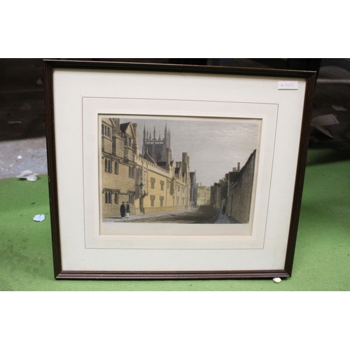 1141 - TWO FRAMED PRINTS TO INCLUDE A CITY SCENE AND A COLLEGE SCENE