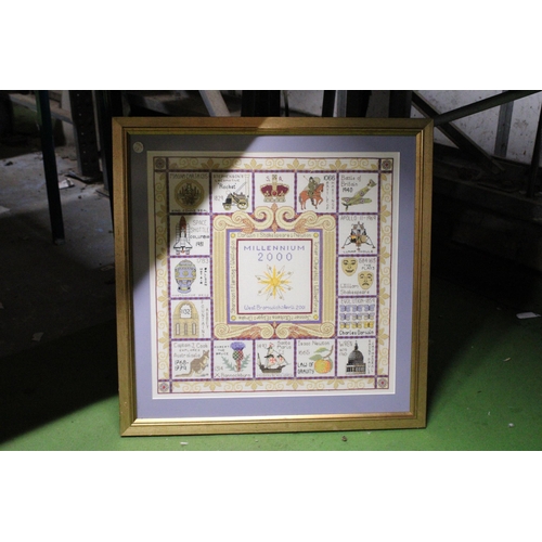 1181 - A FRAMED CRAFT COLLECTION CROSS STITCH LIMITED MILLENNIUM SAMPLER