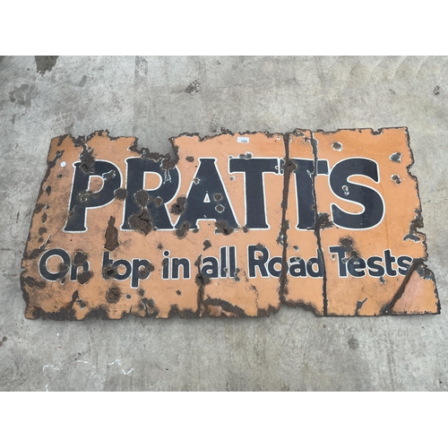 1506 - A BELIEVED ORIGINAL PRATTS ON TOP IN ALL ROAD TESTS ENAMEL SIGN (122CM x 60CM)