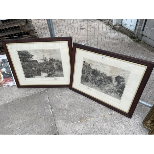 1641 - TWO VINTAGE FRAMED PENCIL SIGNED PRINTS